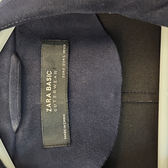 Zara basic navy Faux suede multi zip moto style cropped jacket size S - Picture 5 of 8